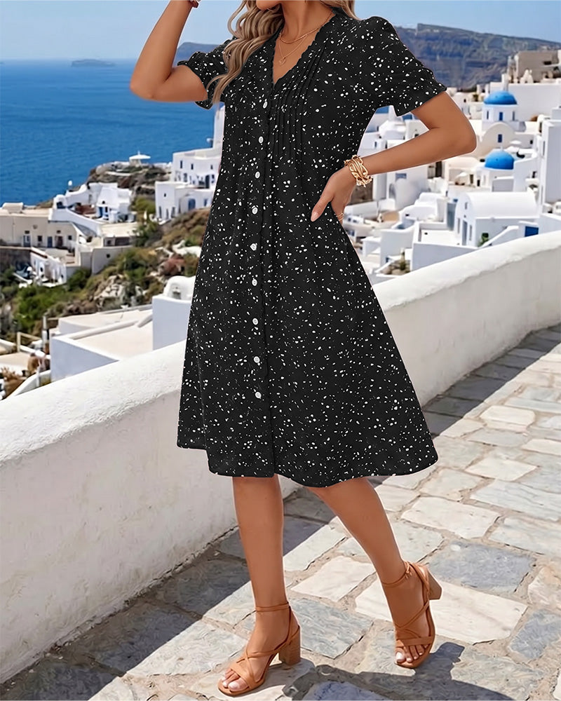 Dayma - Vestido Floral Con Cuello en V Y Botones en La Parte Delantera