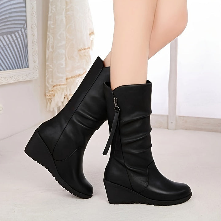 ladymia - Botas Hasta La Mitad De La Pantorrilla Con Suela Gruesa Y Volantes en El Talón