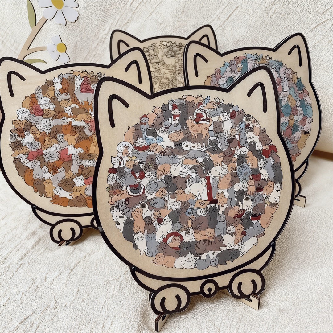 KittyCluster - Rompecabezas De Madera Con Forma De Gato De 135 Piezas