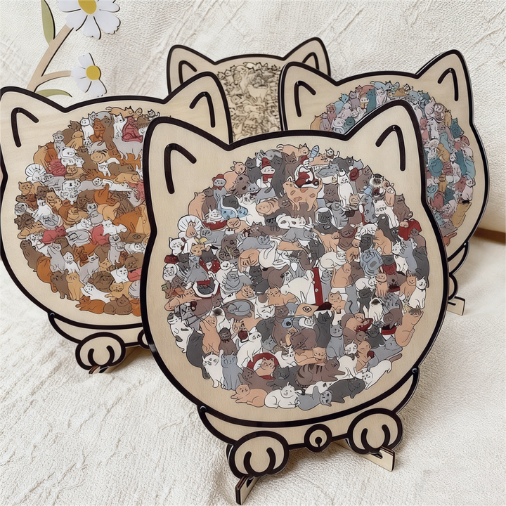 KittyCluster - Rompecabezas De Madera Con Forma De Gato De 135 Piezas