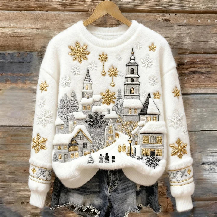 Kenisha - Jersey Acogedor con Bordado Navideño de Nieve