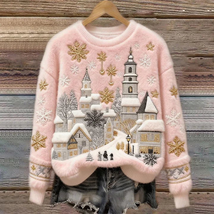 Kenisha - Jersey Acogedor con Bordado Navideño de Nieve