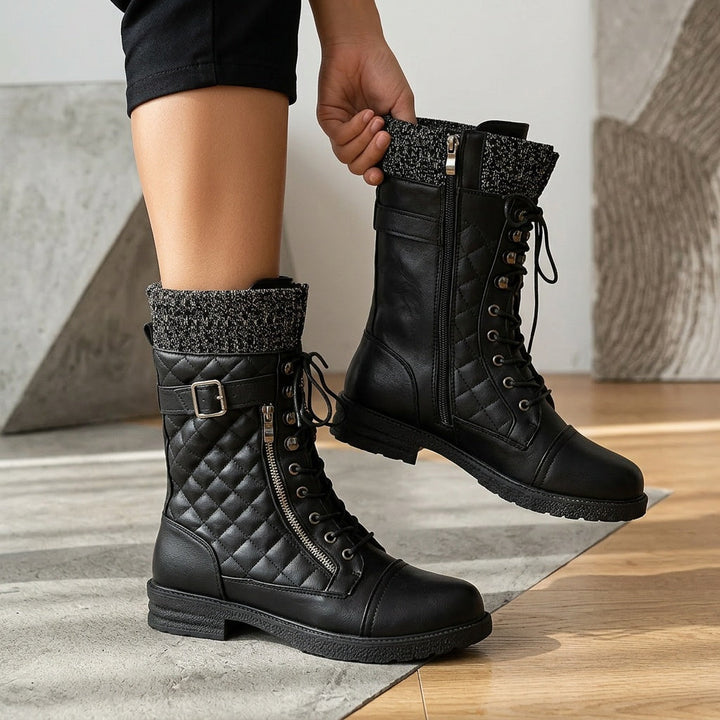 Sigrun - Botas Acolchadas con Cordones y Puños de Punto