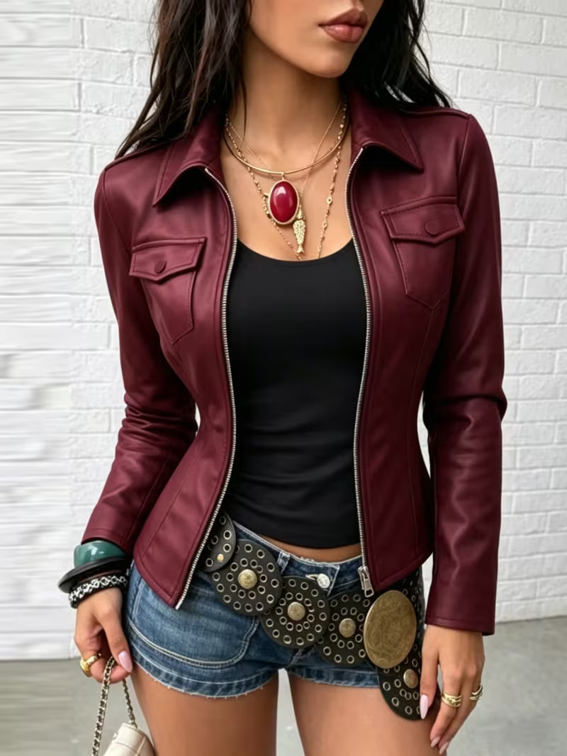 Shiona - Chaqueta De Cuero Con Bolsillos Delanteros
