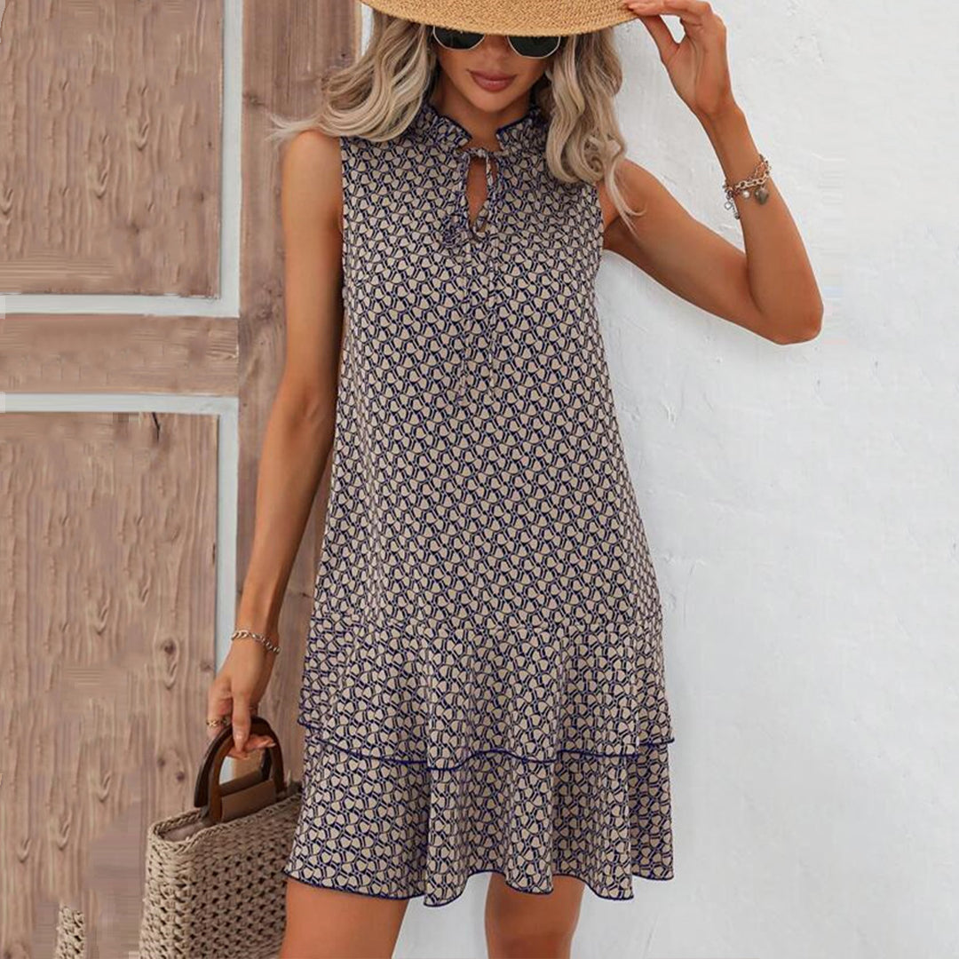 Lenora - Minivestido Bohemio Informal Con Estampado y Volantes