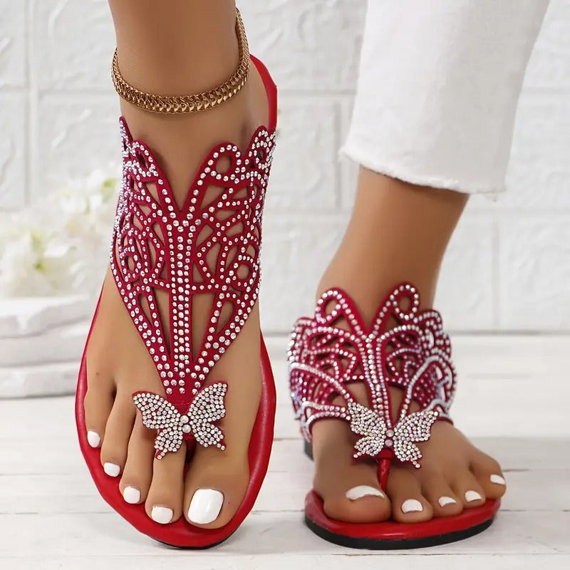 Rosalia - Elegante Sandalia de Piel Con Cubierta de Mariposa