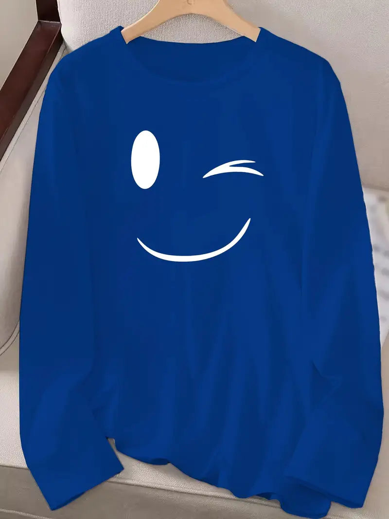 Odalina - Camiseta Informal Con Estampado Sonriente Guiño