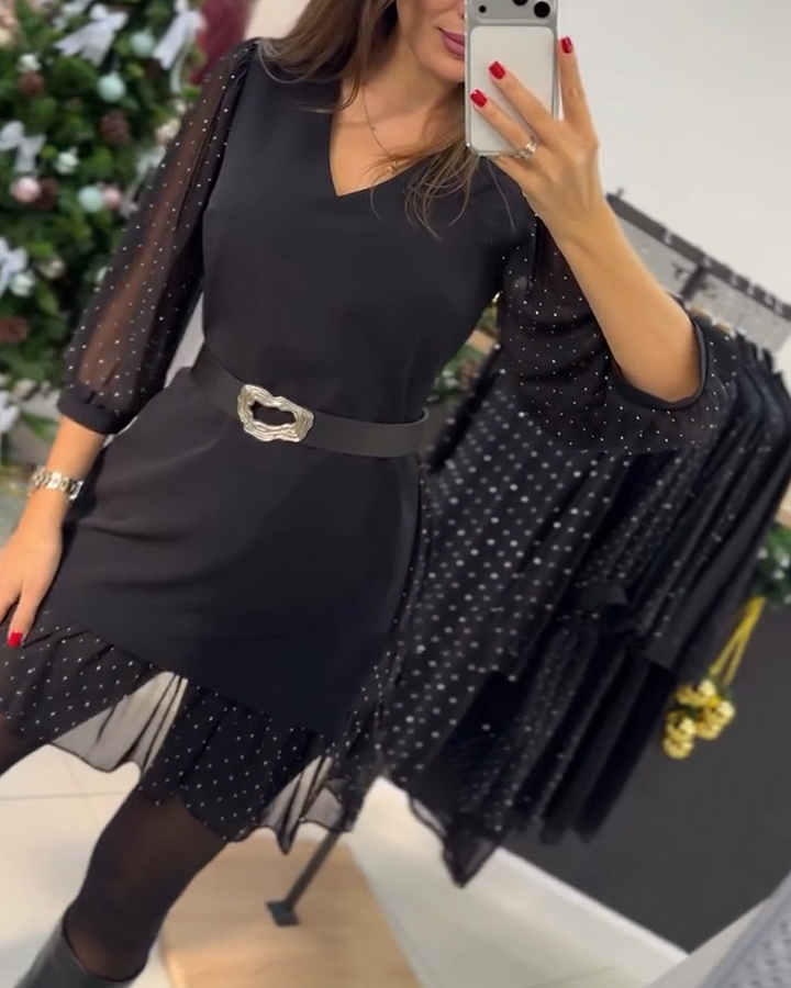 Iolanda - Elegante Vestido Patchwork Con Cuello En V