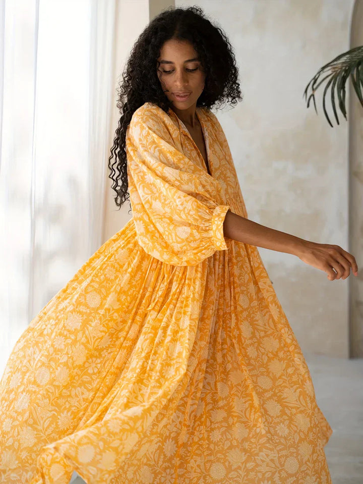 Janna - Vestido Midi Con Estampado Floral y Escote En V