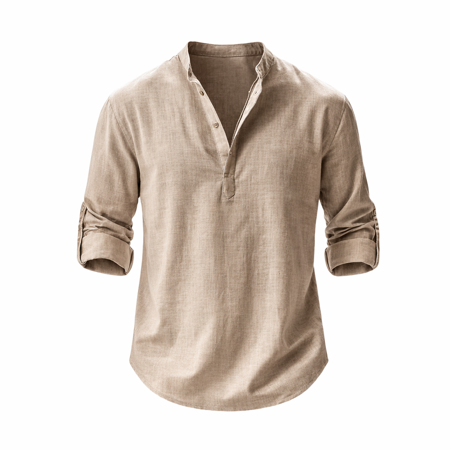 Galeazzo - Camisa De Algodón y Lino De Manga Larga