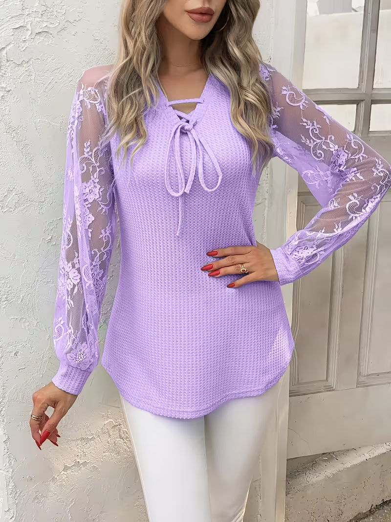 Wazina - Top Elegante Con Encaje Semitransparente