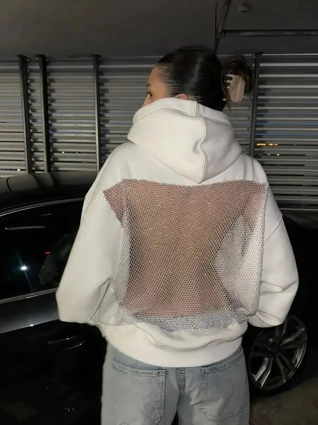Yasmina - Sudadera Con Capucha Sin Espalda y Malla Brillante