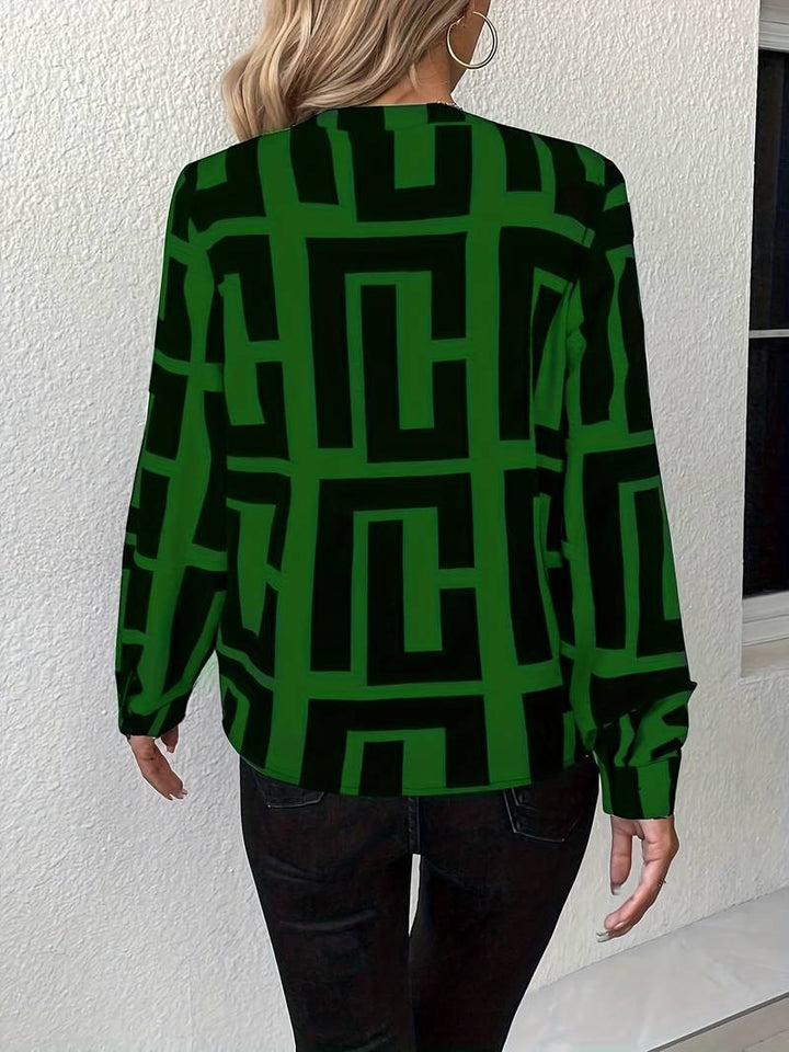 Tzipora - Elegante Blusa De Manga Larga Con Estampado Geométrico