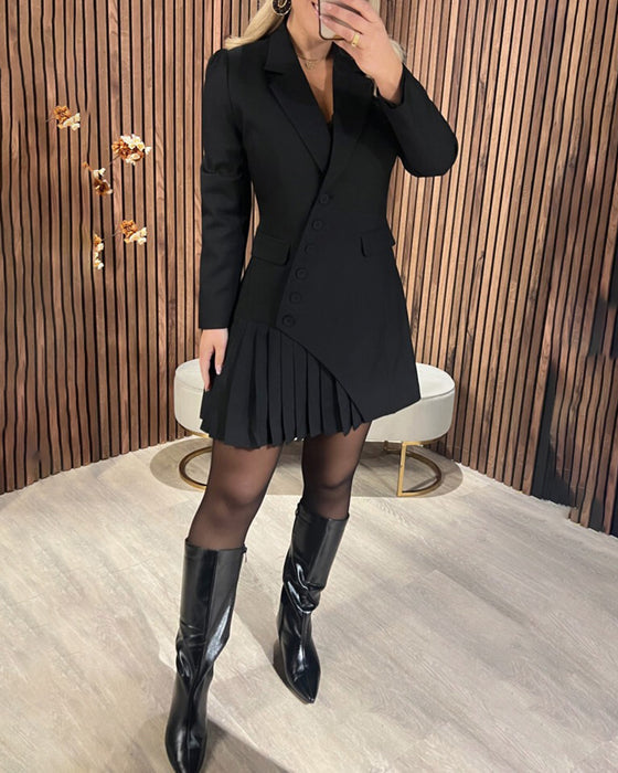 Luminita - Vestido Blazer De Manga Larga y Plisado Con Cuello De Solapa