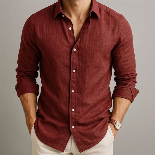 Dilshan - Camisa Informal de Algodón y Lino Con Botones