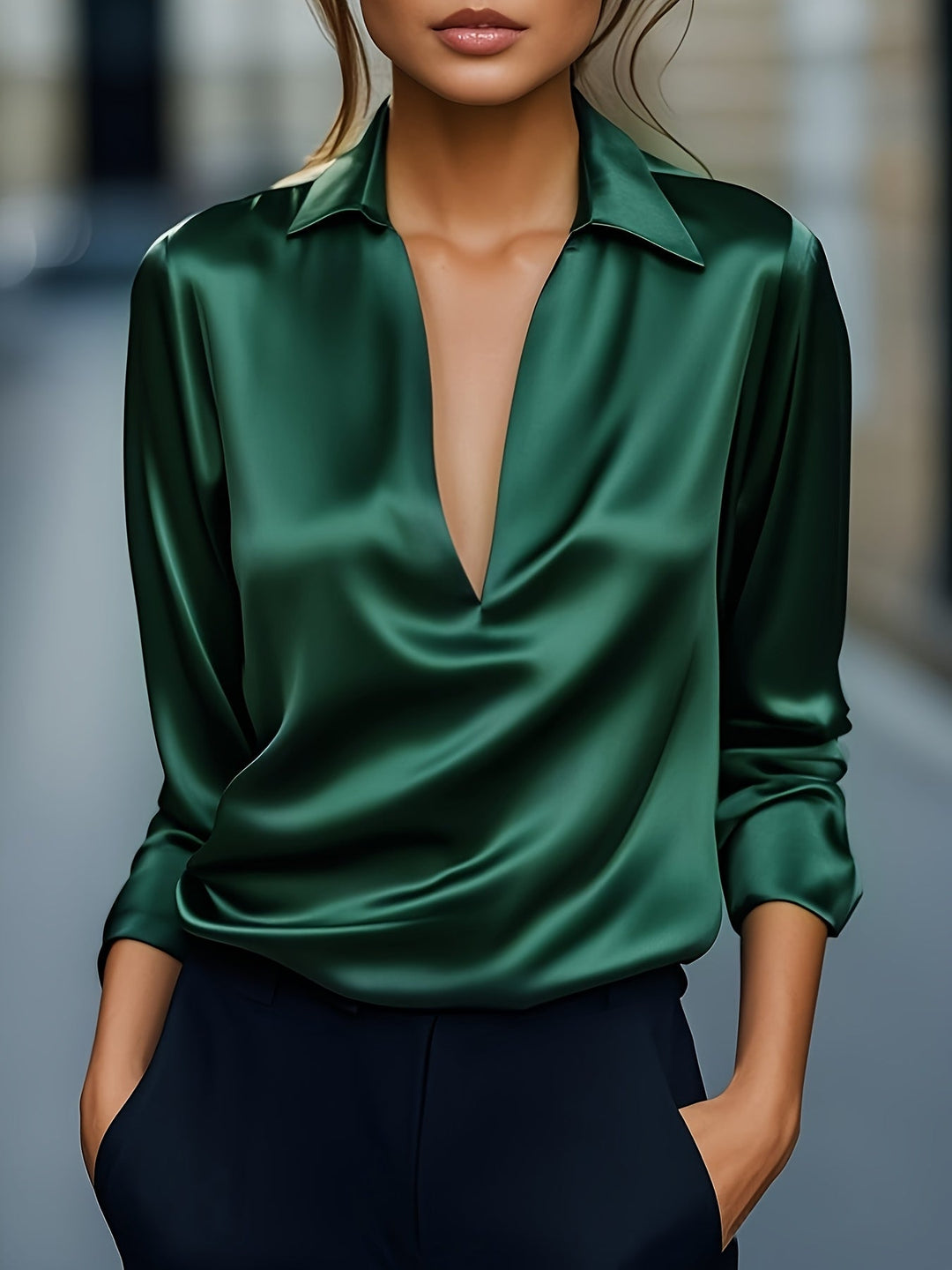 Kyrra – Elegante lusa De Satén Con Cuello En V