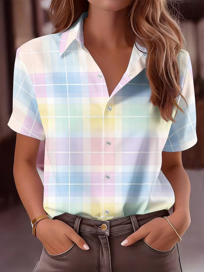 Harrell - Camisa de manga Corta con Estampado de Cuadros