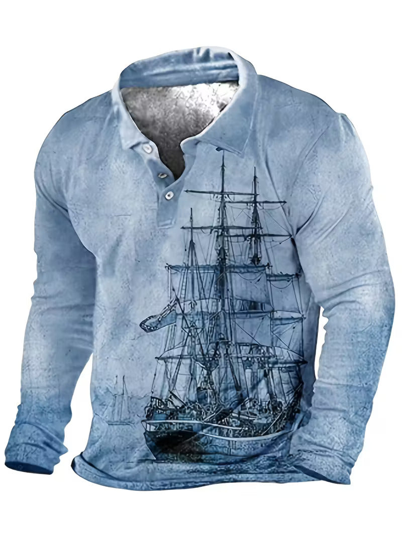 Giles - Camisa Elegante Con Estampado 3D De Velero En La Solapa
