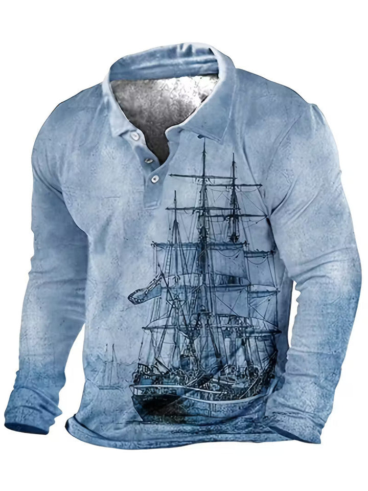 Giles - Camisa Elegante Con Estampado 3D De Velero En La Solapa