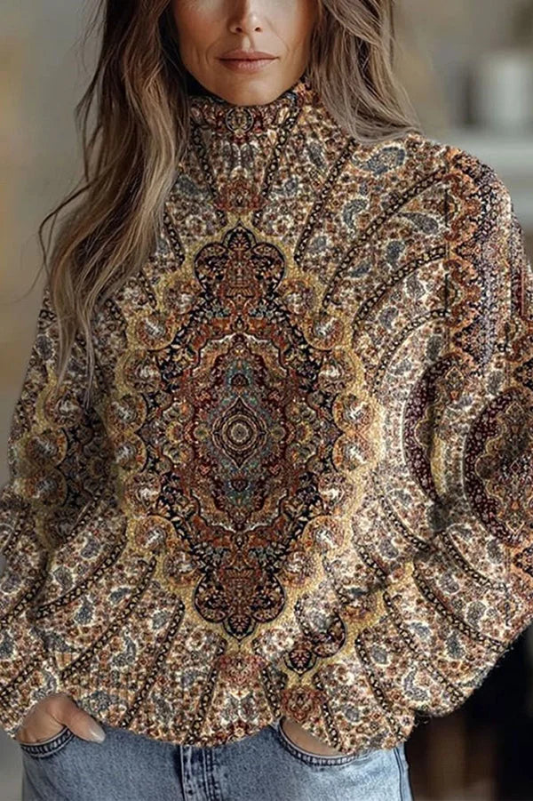 Nijole - Sudadera Floral de Cuello Alto y Manga Larga