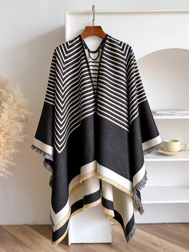 Taisija - Chal Reversible De Jacquard a Rayas En Imitación Cachemira