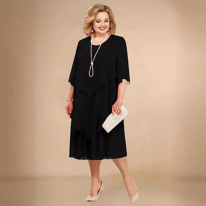 Leva - Elegante Vestido De Gasa Con Capas Irregulares