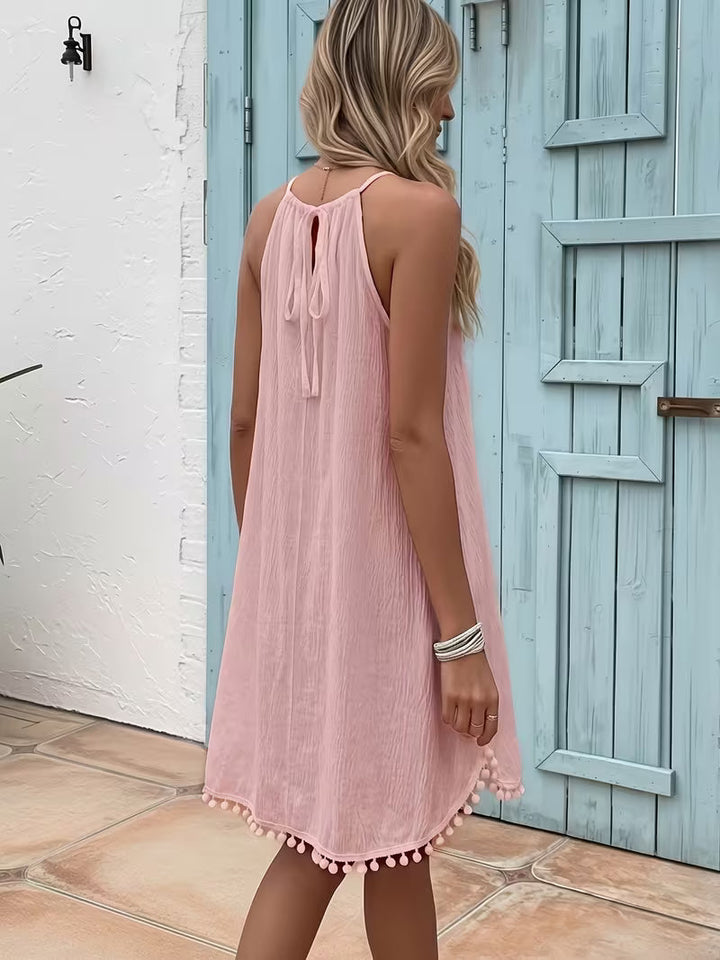 Shiena - Elegante Vestido De Encaje De Ganchillo Con Cuello Halter