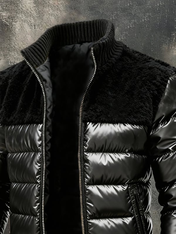 Maignan - Chaqueta Retro De Felpa Cálida Con Diseño Patchwork Para Exteriores