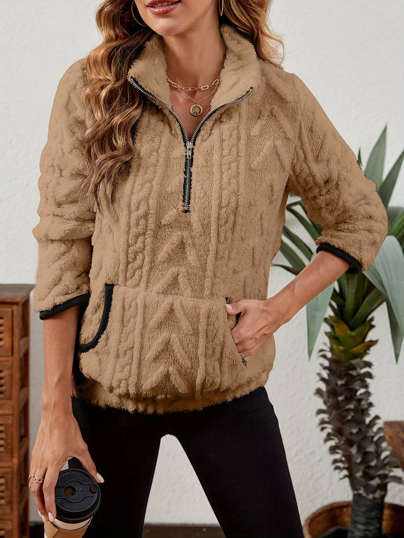 Naama - Jersey Elegante Con Medio Cremallera y Bolsillo