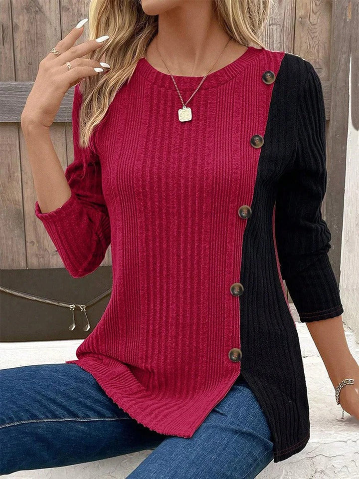 Mary - Blusa De Manga Larga Con Botones y Bloques De Color
