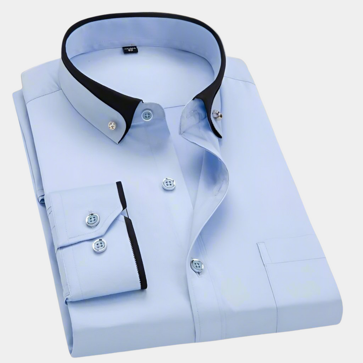 Daarik - Camisa De Vestir De Manga Larga Con Cuello En Contraste