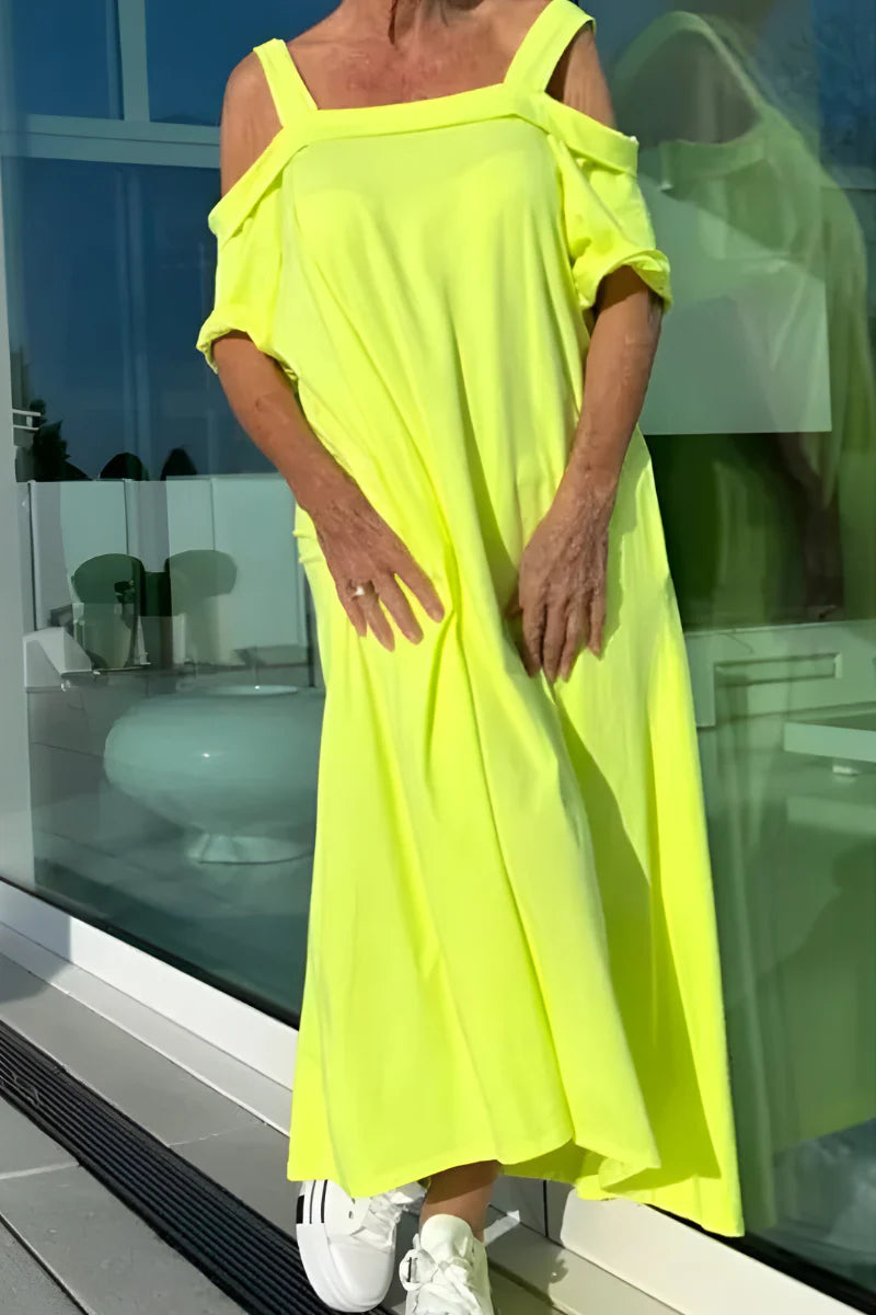 Vathsala - Vestido largo de Verano Con Hombros Descubiertos