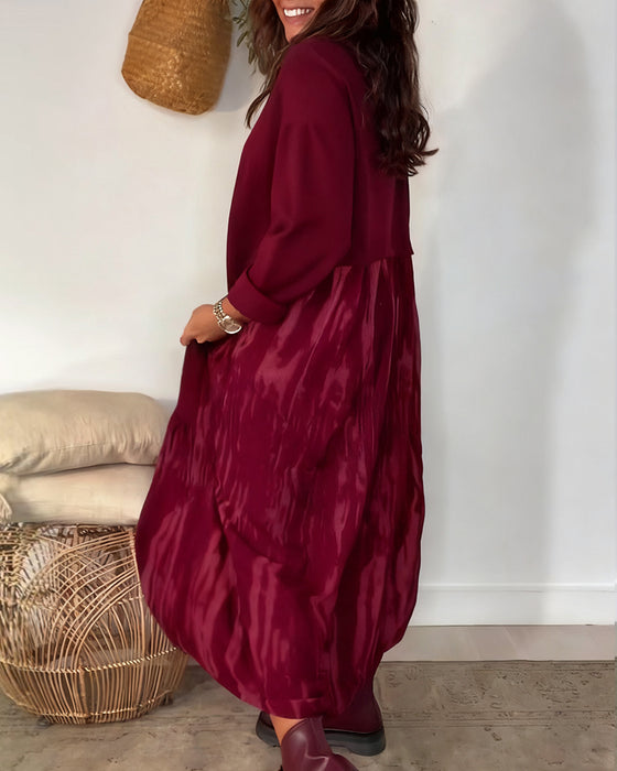 Dragica - Vestido De Cuello Redondo Con Estampado Irregular De Patchwork