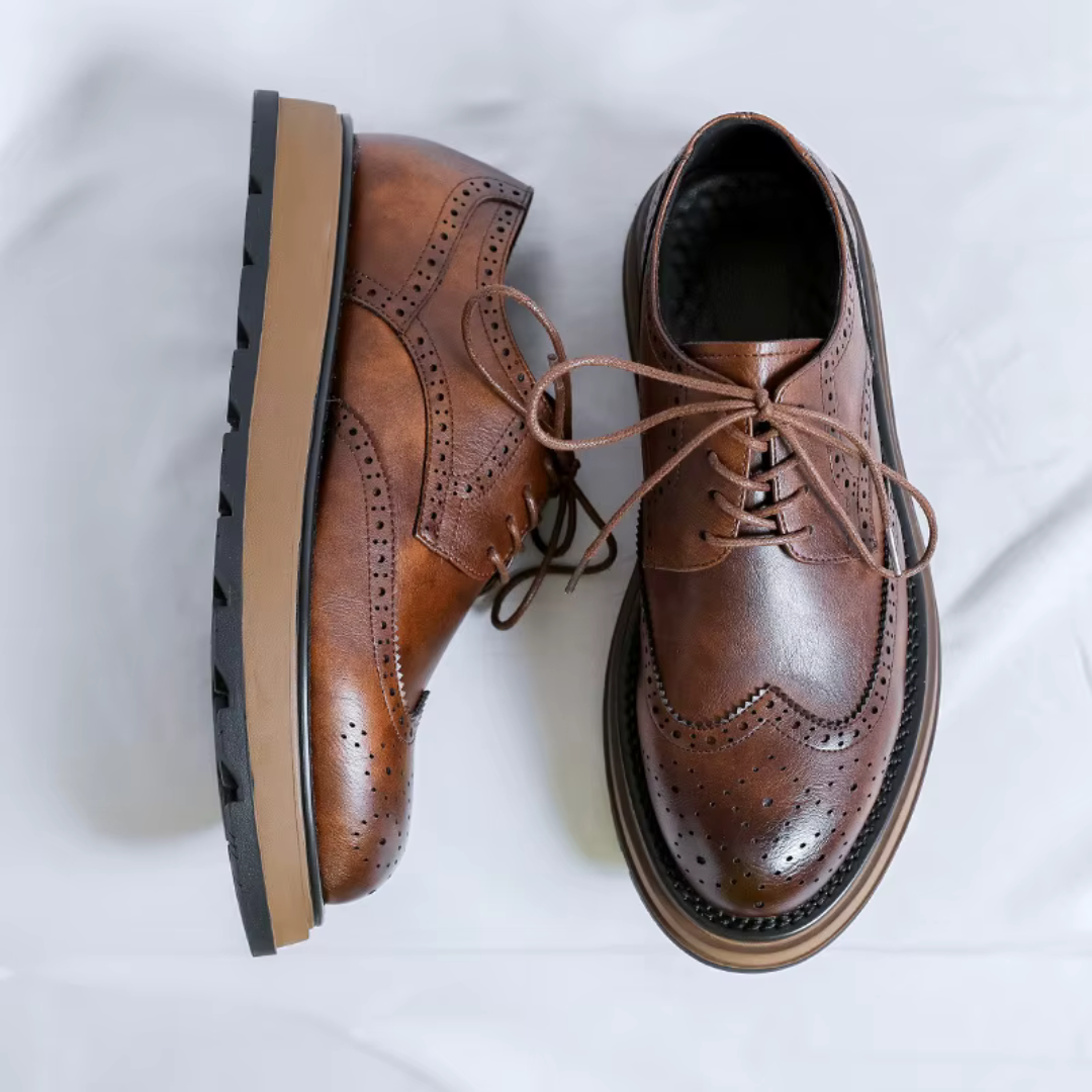 Alehan - Zapatos Derby De Cuero Con Suela Dentada