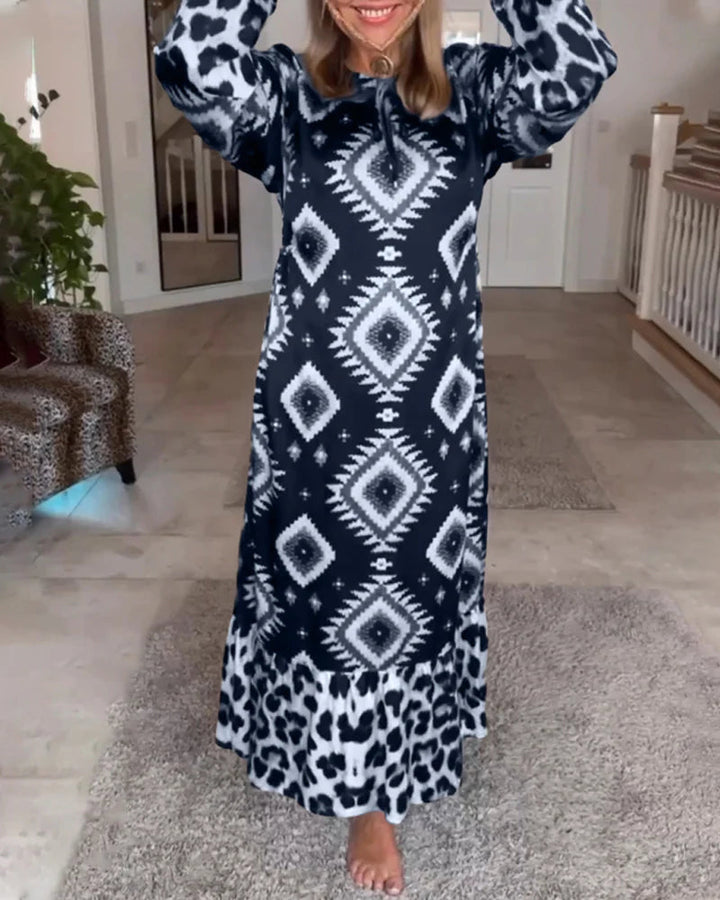 Mariah - Vestido LOargo Con Estampado De Leopardo Y Manga Larga