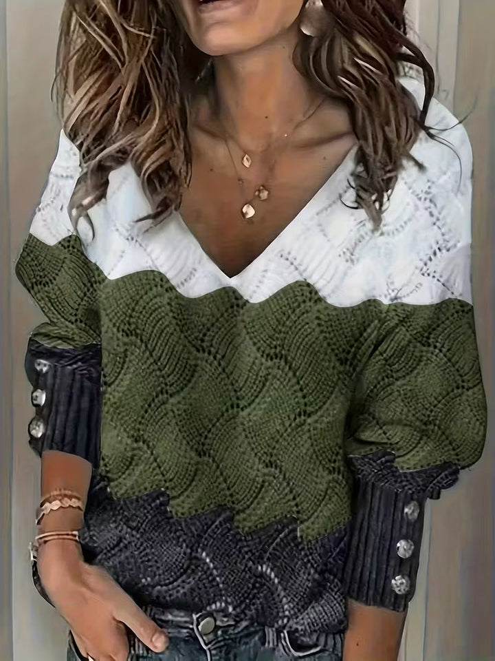 Sinara - Elegante Jersey De Cuello En V Y Manga Larga
