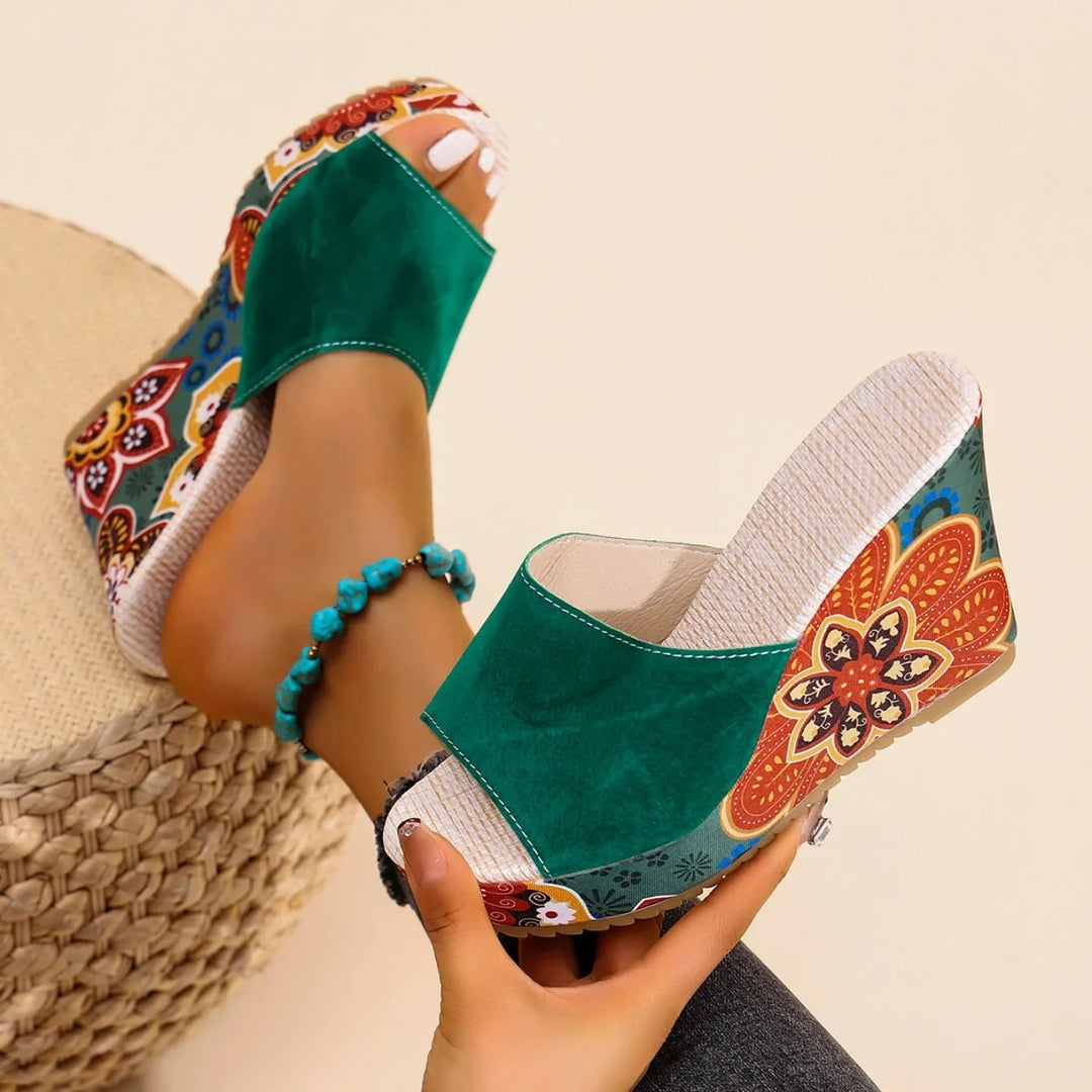 Laerke - Sandalias Con Cuña y Estampado Floral