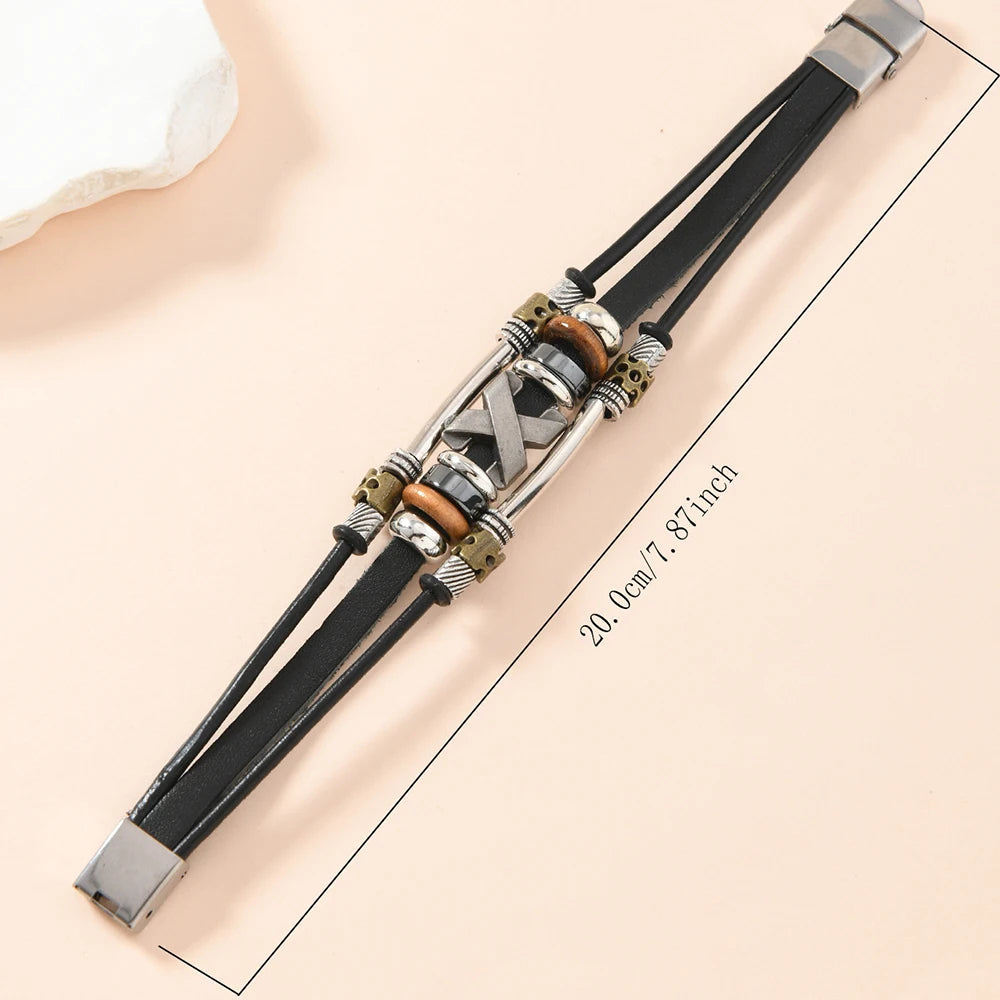 Garland - Pulsera tipo Brazalete de Cuero con Cruces y Varias Capas