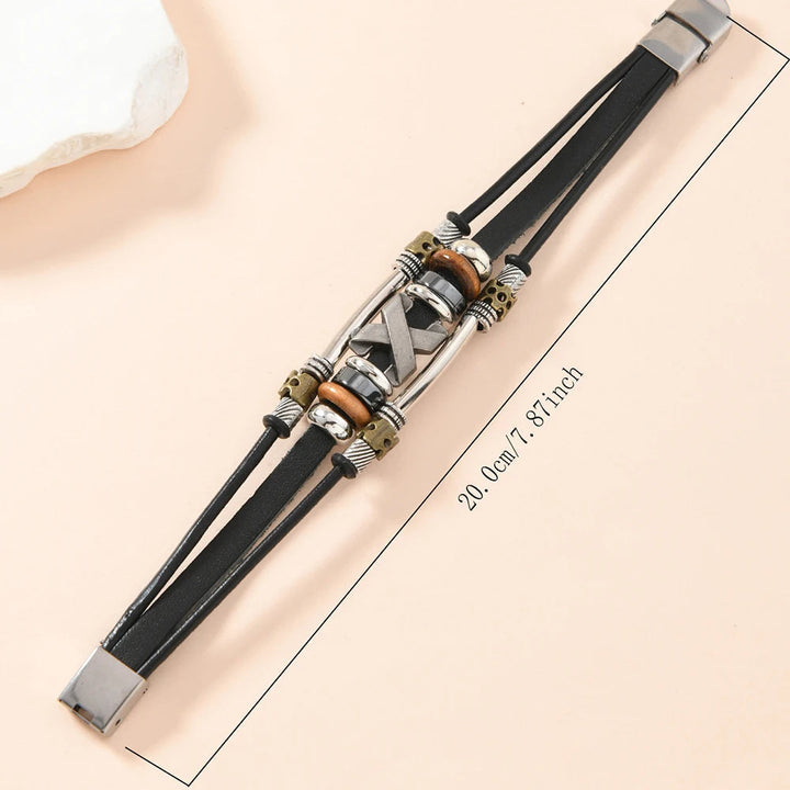 Garland - Pulsera tipo Brazalete de Cuero con Cruces y Varias Capas