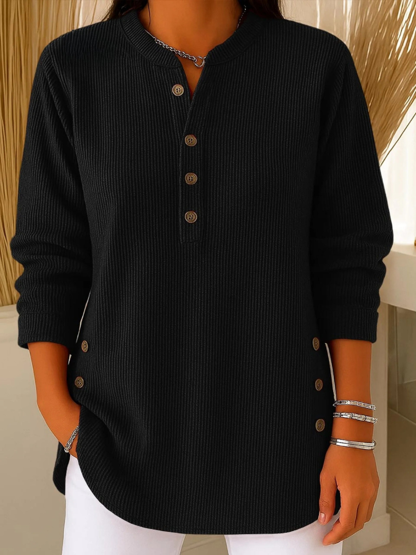 Eshani - Camiseta Informal de Manga larga Con Botones y Cuello Henley