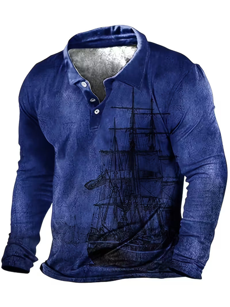 Giles - Camisa Elegante Con Estampado 3D De Velero En La Solapa