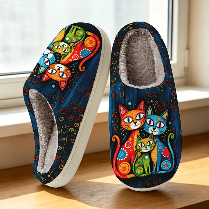 Quincy - Zapatillas Con Estampado De Gatos Y Forro De Felpa