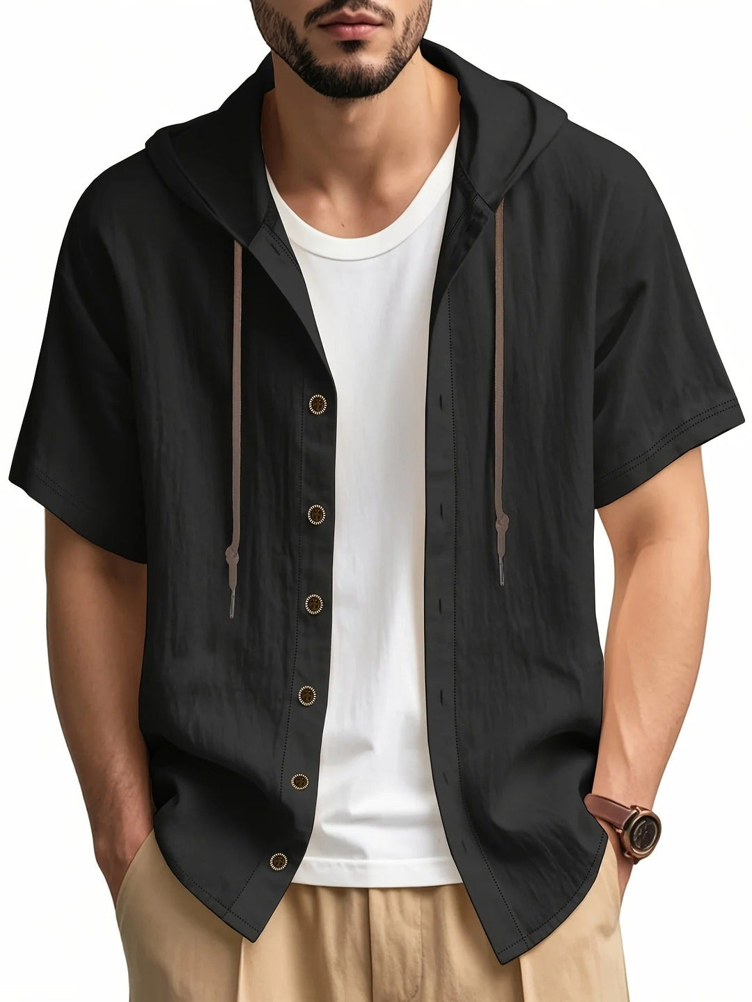 Chadwick - Camisetas Ligeras De Manga Corta Con Capucha Y Tejido De Lino