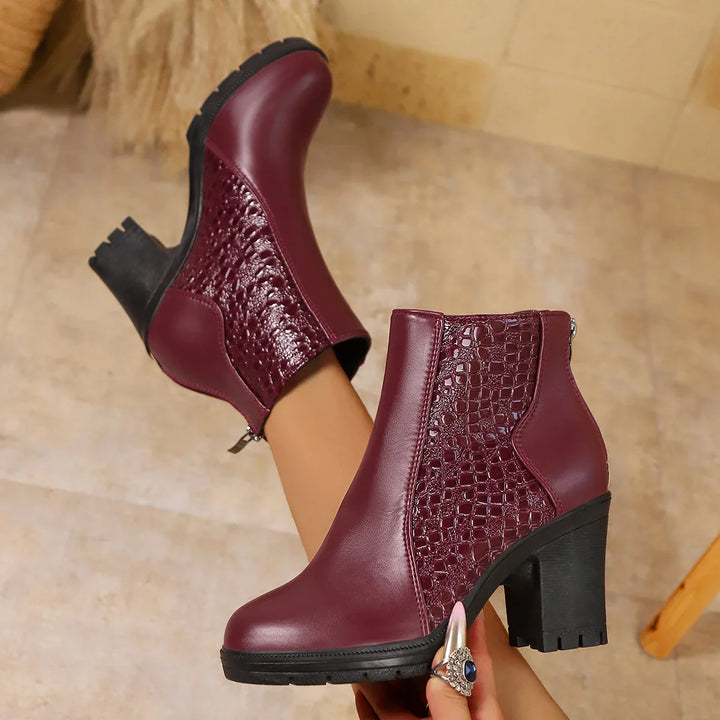 Yardenit - Bota De Tacón Grueso de Cuero Genuino