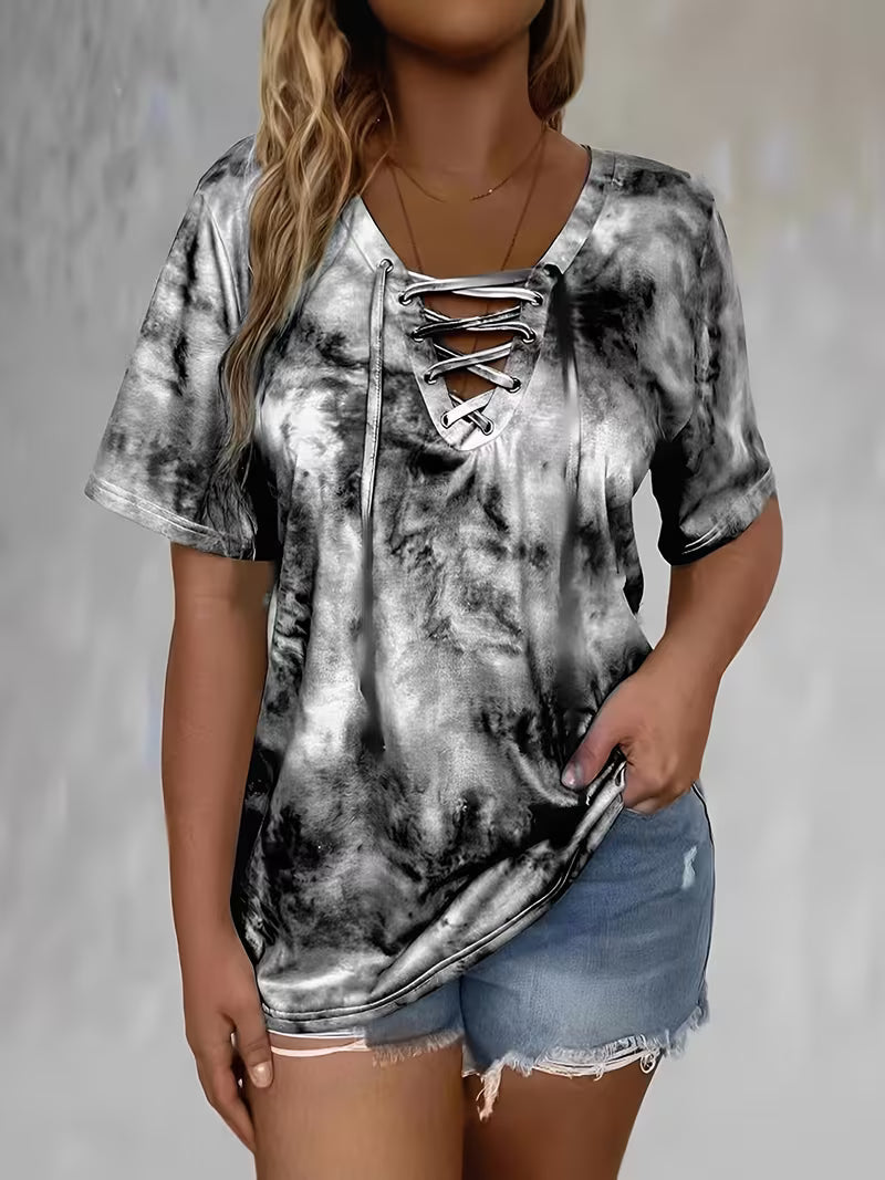 Beryl - Camiseta de Manga corta con Estampado y Cordón Ajustable