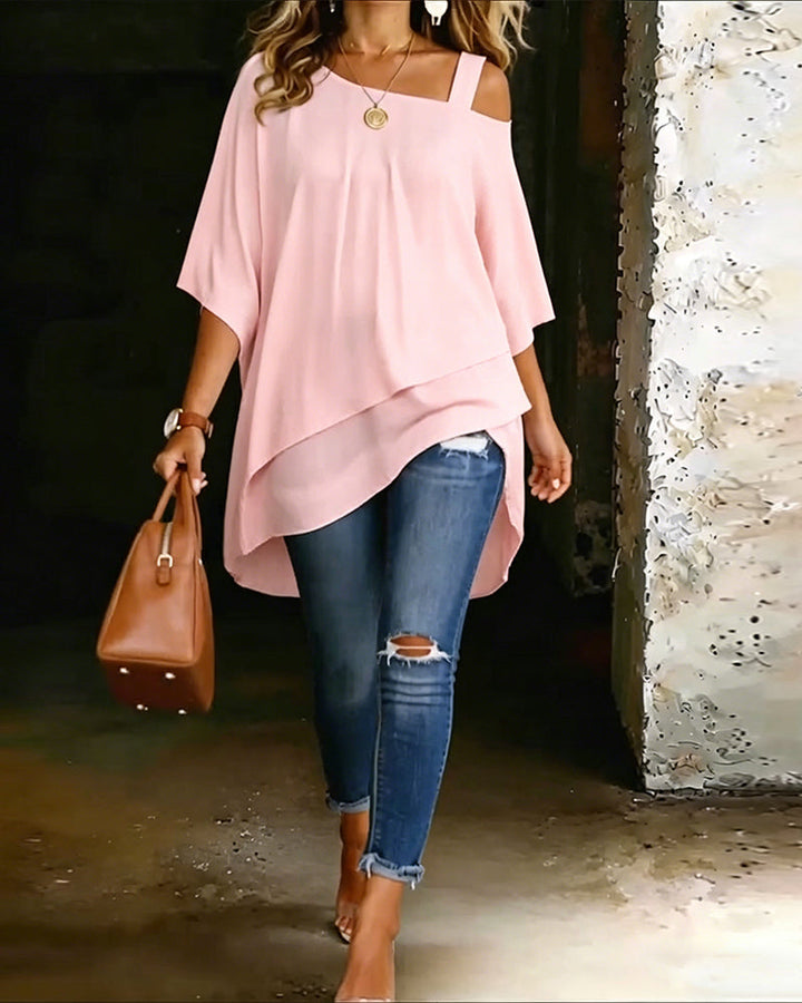 Aurona - Blusa Informal Asimétrica Con Hombros Al Aire