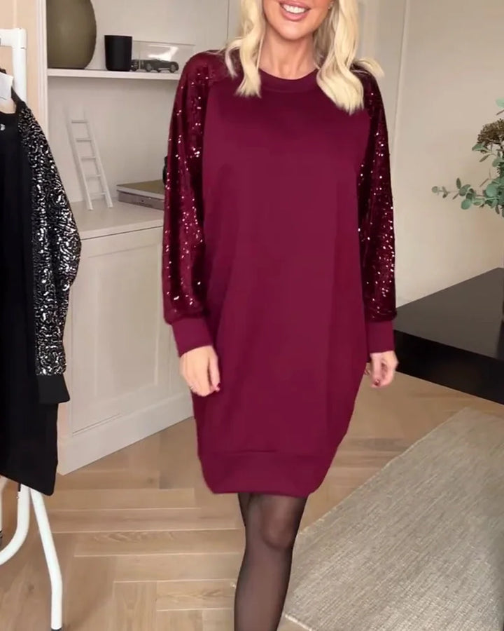 Cunningham - Vestido De Manga Larga Con Cuello Redondo y Lentejuelas