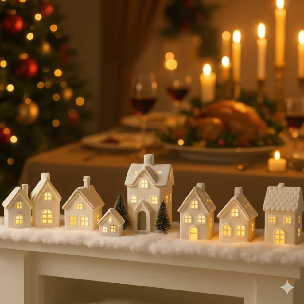 SnowLume - Conjunto Decorativo LED De Aldeas Navideñas De Cerámica