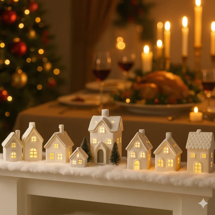 SnowLume - Conjunto Decorativo LED De Aldeas Navideñas De Cerámica
