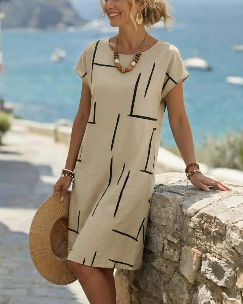 Ainee - Vestido De Verano Estampado Con Cuello Redondo